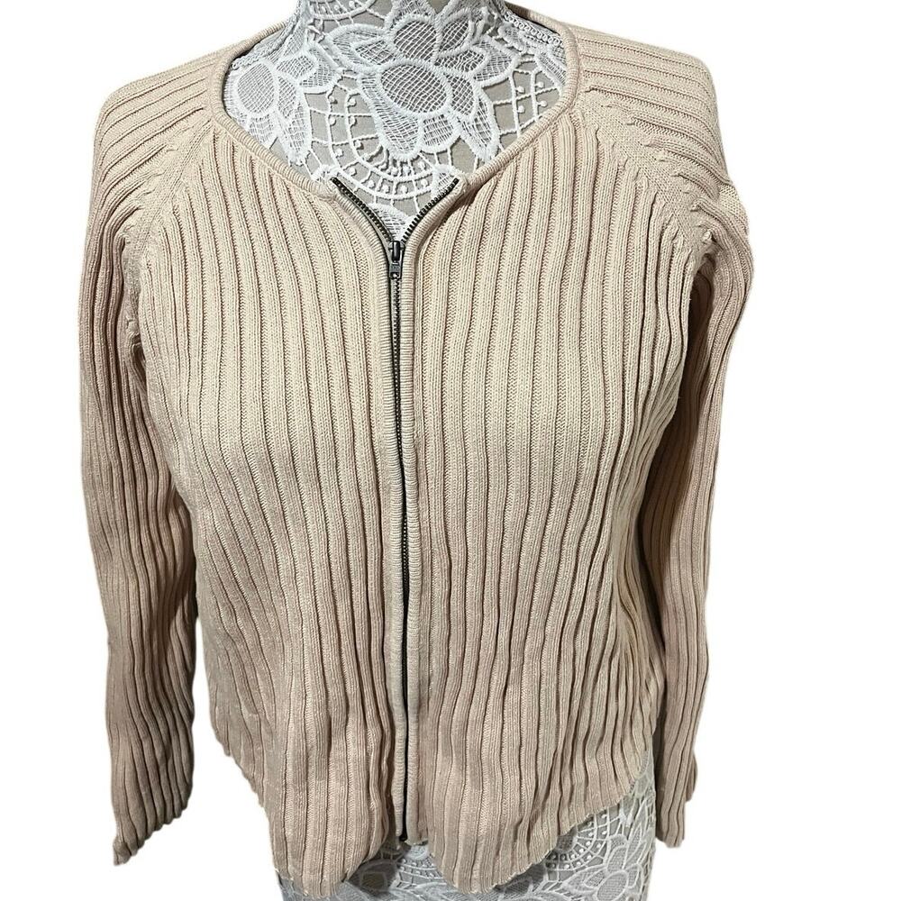 Spiegel Vintage Tan Ribbed Zip Up Cardigan- Layering Style- Womens Size Large